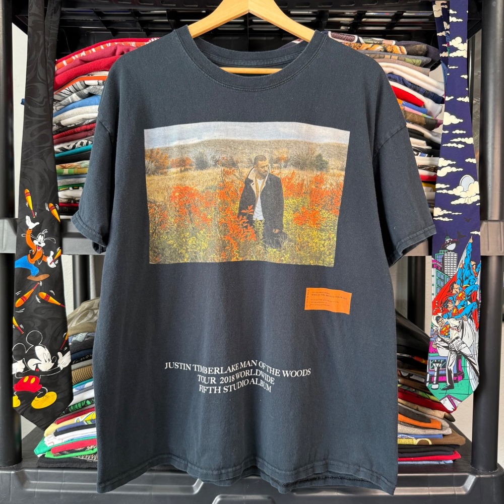 2018 Black Justin Timberlake Man Of The Woods Tour Heron Preston T-Shirt XL